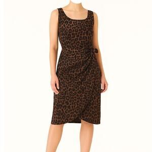 Vintage Leopard Print Wrap Dress Button Back Sleeveless Basic Editions Sz 10